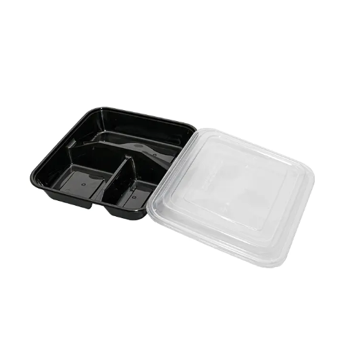 What are the design features of this reusable 3 compartment food containers?